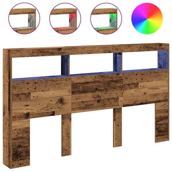vidaXL voodipeatsi kapp LED-tuledega, vana puit, 180x17x102 cm