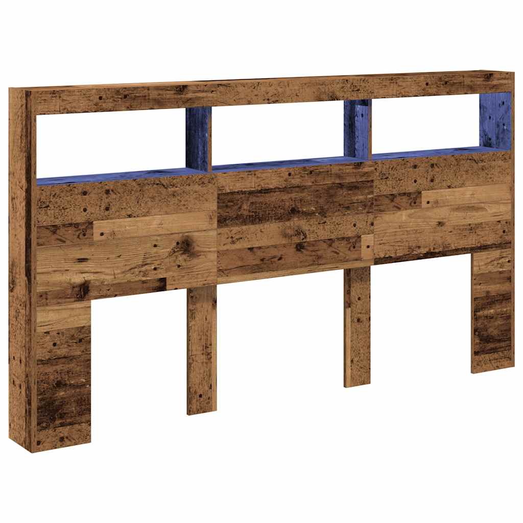 vidaXL Hoofdbordkast met LED 180x17x102 cm oud hout afbeelding
