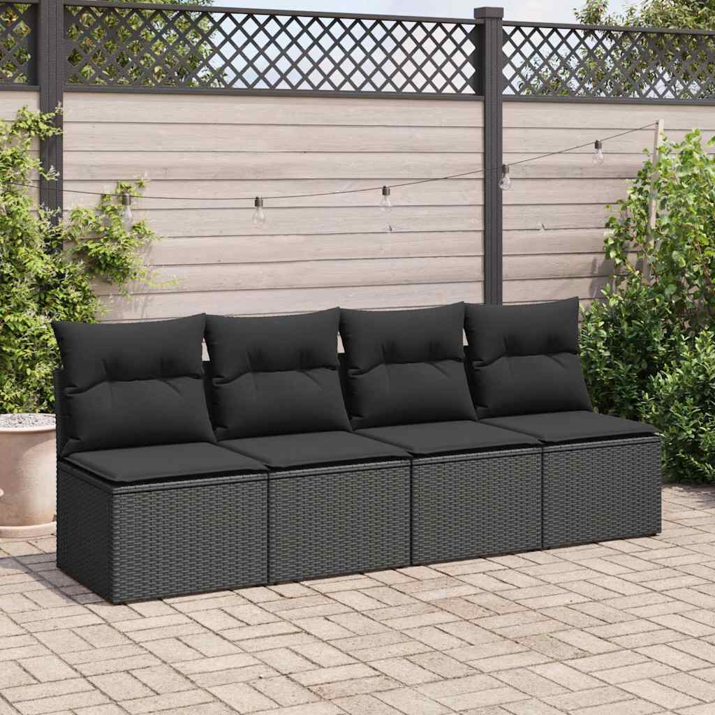 vidaXL 4-delige Loungeset met kussens poly rattan acacia zwart