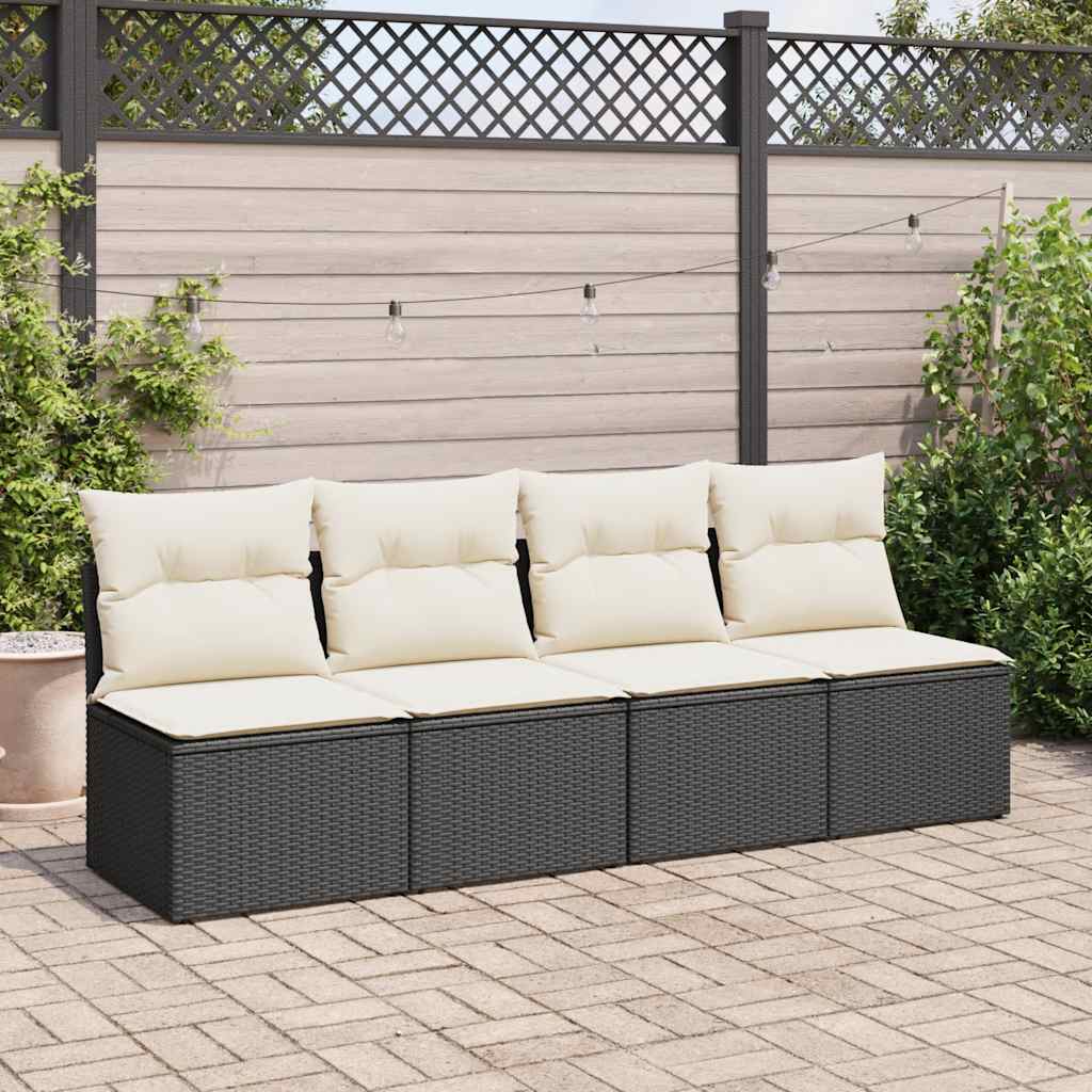 vidaXL 4-delige Loungeset met kussens poly rattan acacia zwart