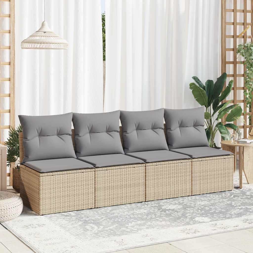 vidaXL 4-delige Loungeset met kussens poly rattan acacia beige