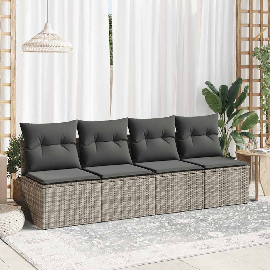 vidaXL 4-delige Loungeset met kussens poly rattan acacia grijs