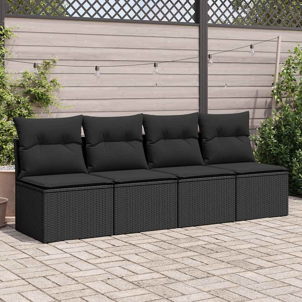 vidaXL 4-delige Loungeset met kussens poly rattan acacia zwart