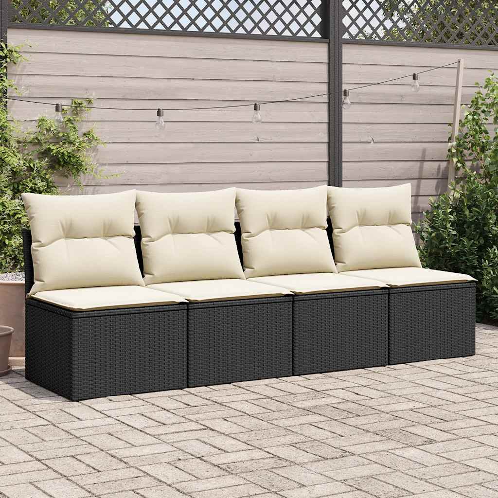 vidaXL 4-delige Loungeset met kussens poly rattan acacia zwart