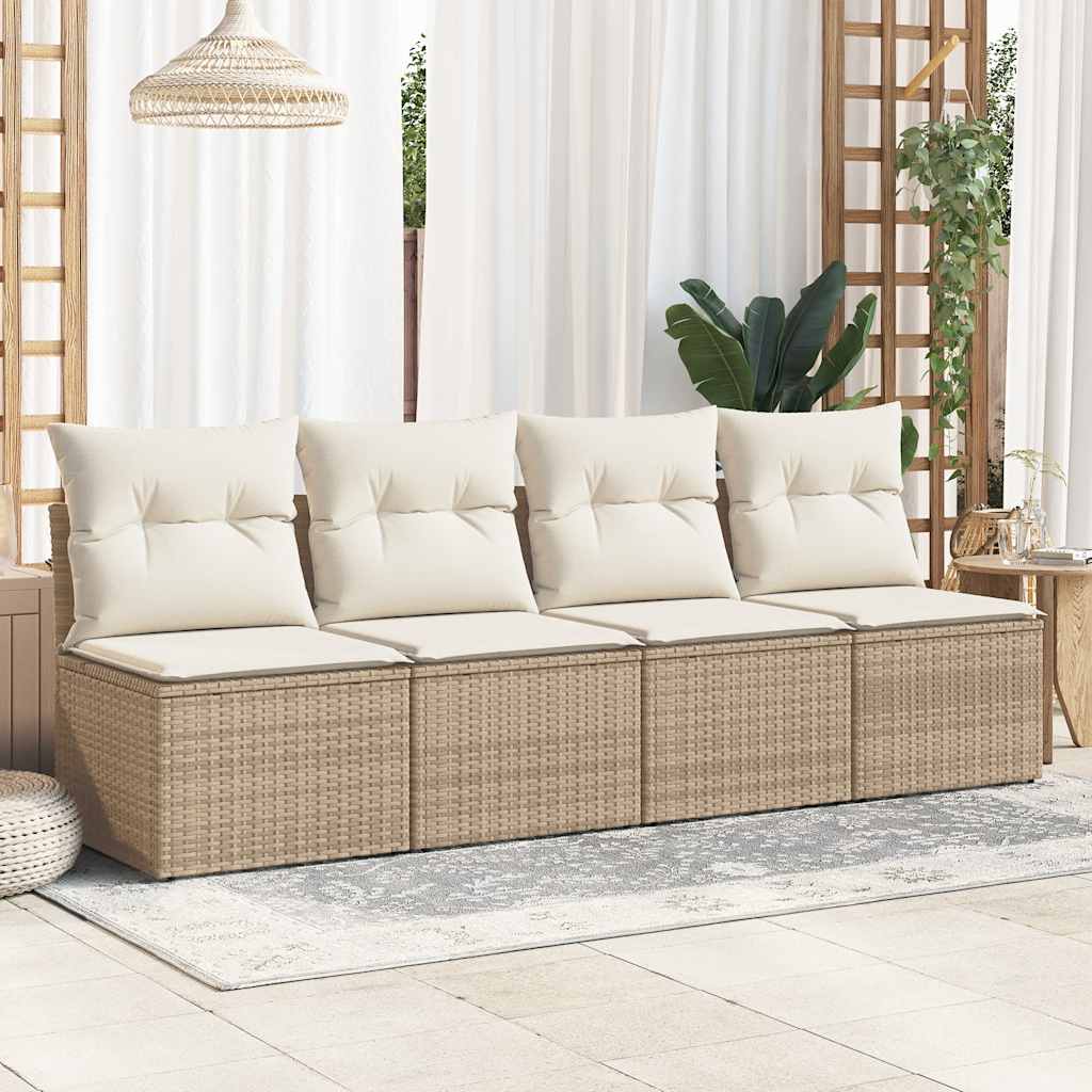 vidaXL 4-delige Loungeset met kussens poly rattan acacia beige