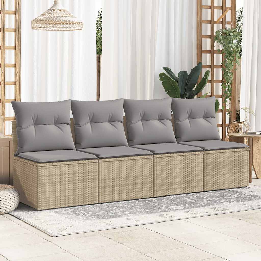 vidaXL 4-delige Loungeset met kussens poly rattan acacia beige