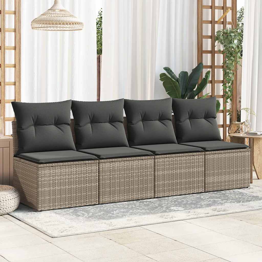 vidaXL 4-delige Loungeset met kussens poly rattan acacia grijs