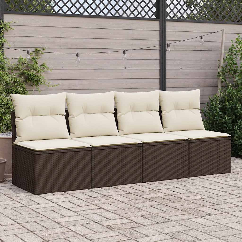 vidaXL 4-delige Loungeset met kussens poly rattan acacia bruin