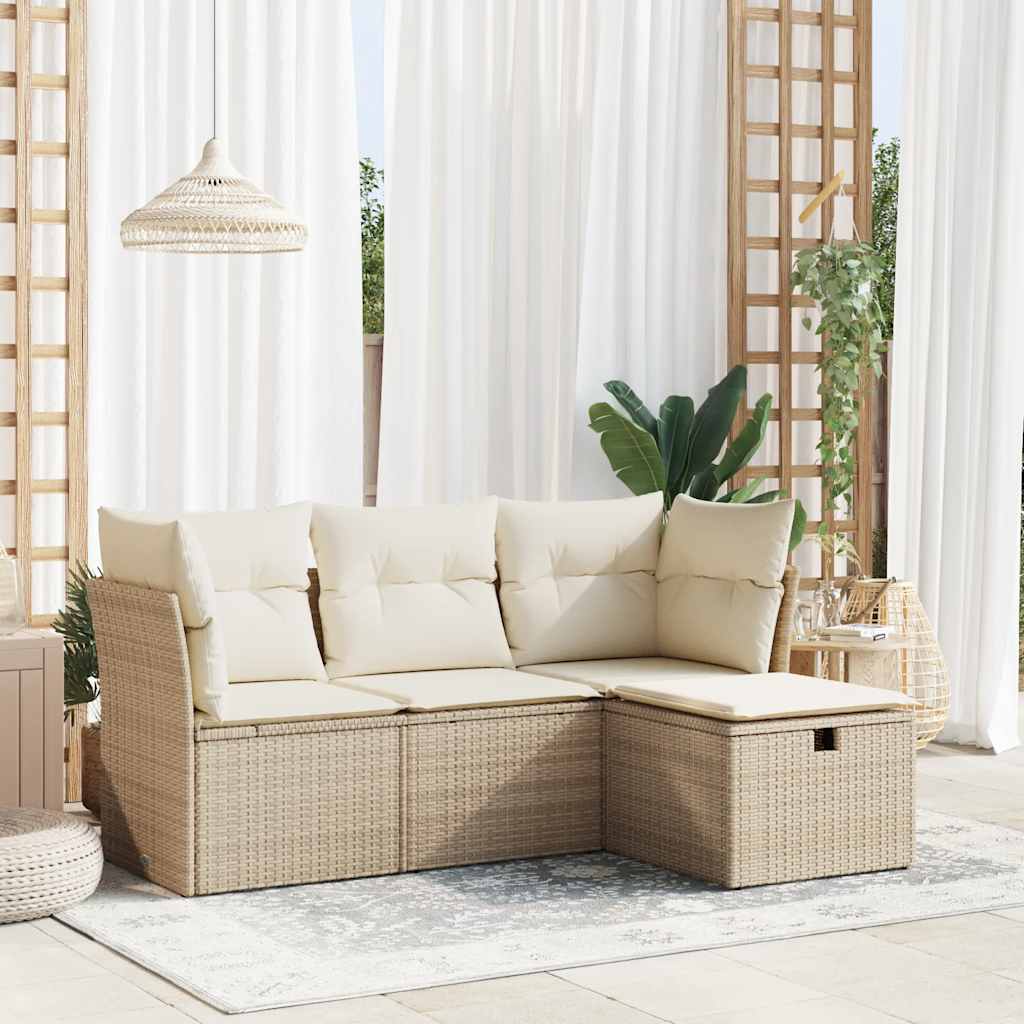 vidaXL Set canapele de grădină, 4 piese, cu perne, bej, poliratan