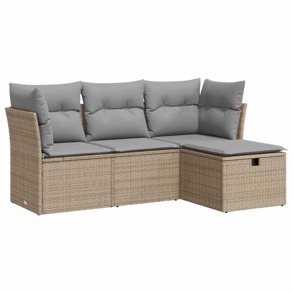 vidaXL 4-osaline aiadiivani komplekt patjadega, beež, pol&uuml;rotang
