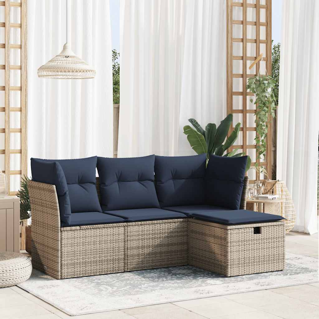 sofasæt til haven 4 dele med hynder polyrattan grå