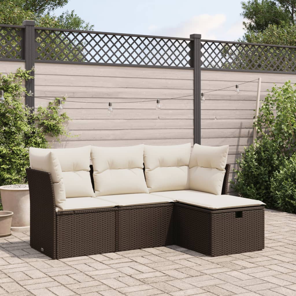 vidaXL 4-tlg. Garten-Sofagarnitur mit Kissen Braun Poly Rattan