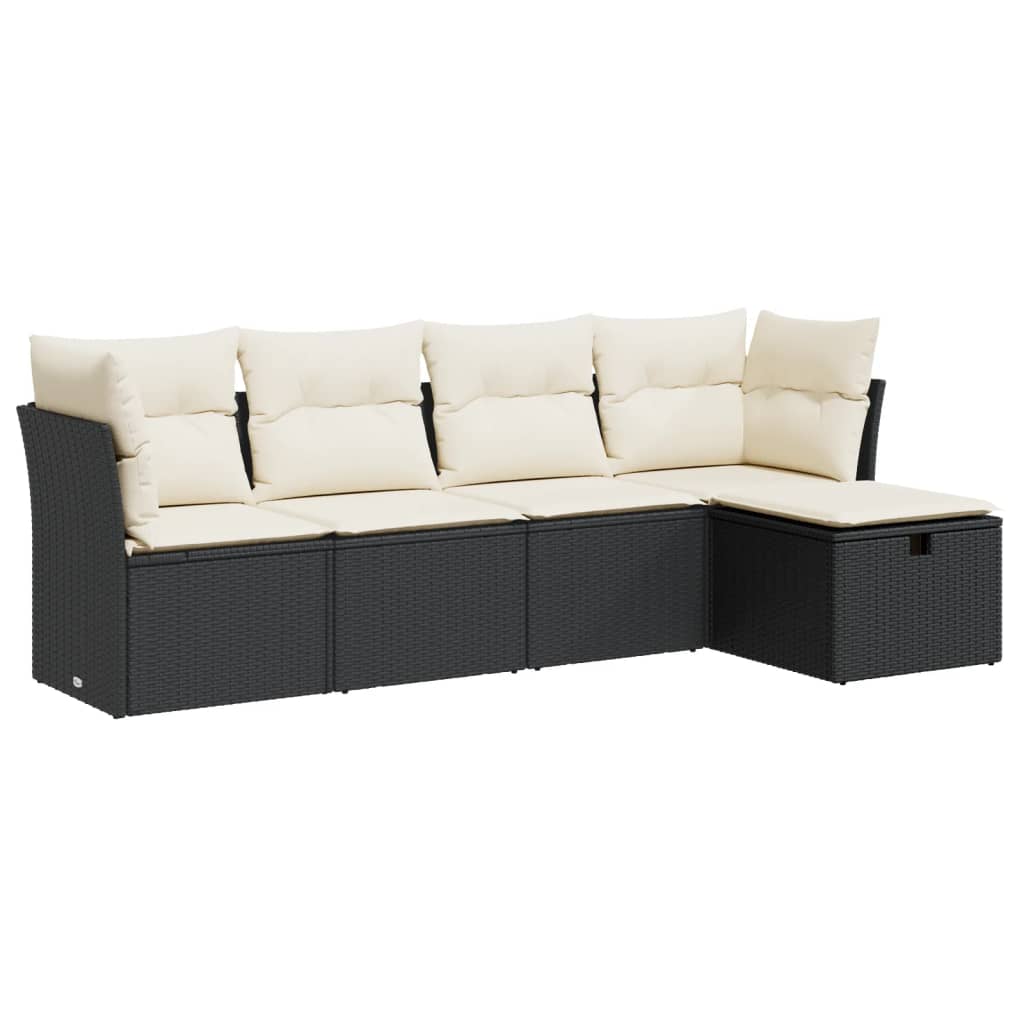 vidaXL Set mobilier de grădină cu perne, 5 piese, negru, poliratan