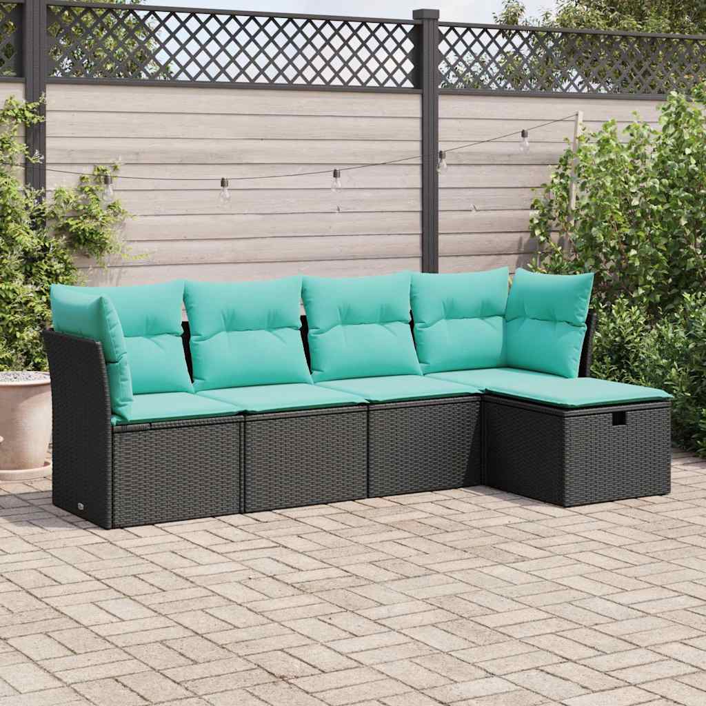 vidaXL Set mobilier de grădină cu perne, 5 piese, negru, poliratan