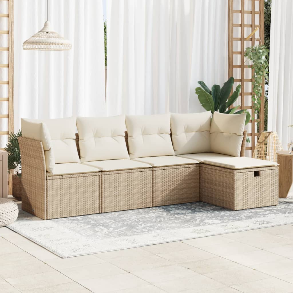 vidaXL 5-tlg. Garten-Sofagarnitur mit Kissen Beige Poly Rattan