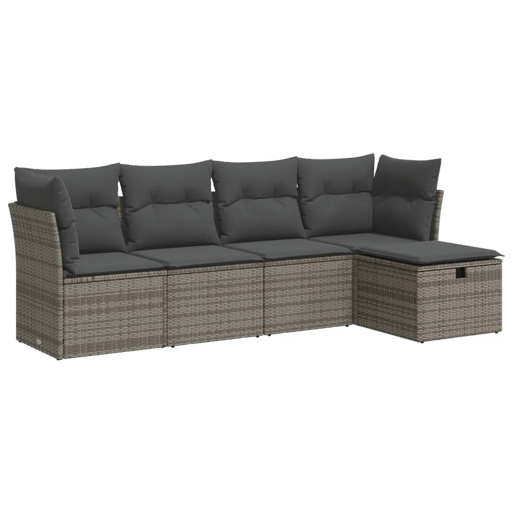 vidaXL 5-delige Loungeset met kussens poly rattan grijs, foto 3