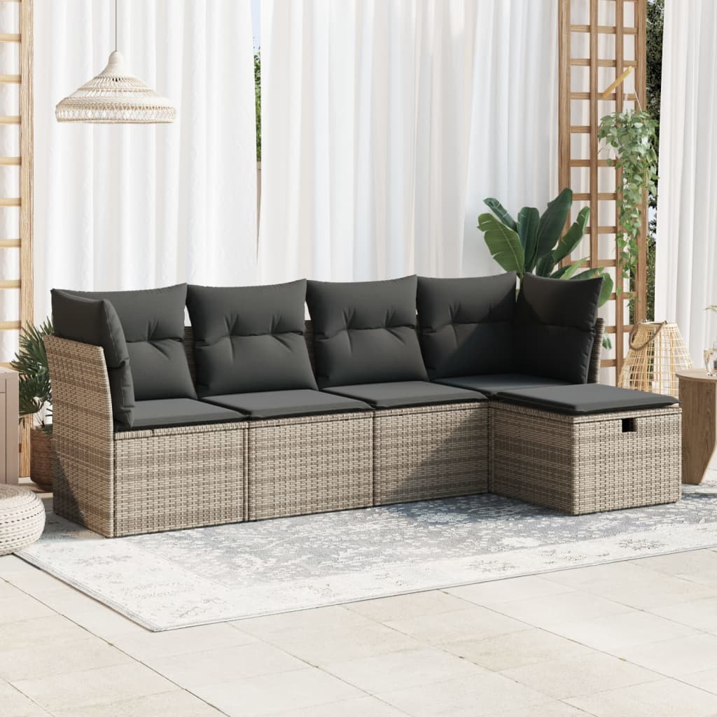 vidaXL 5-tlg. Garten-Sofagarnitur mit Kissen Grau Poly Rattan