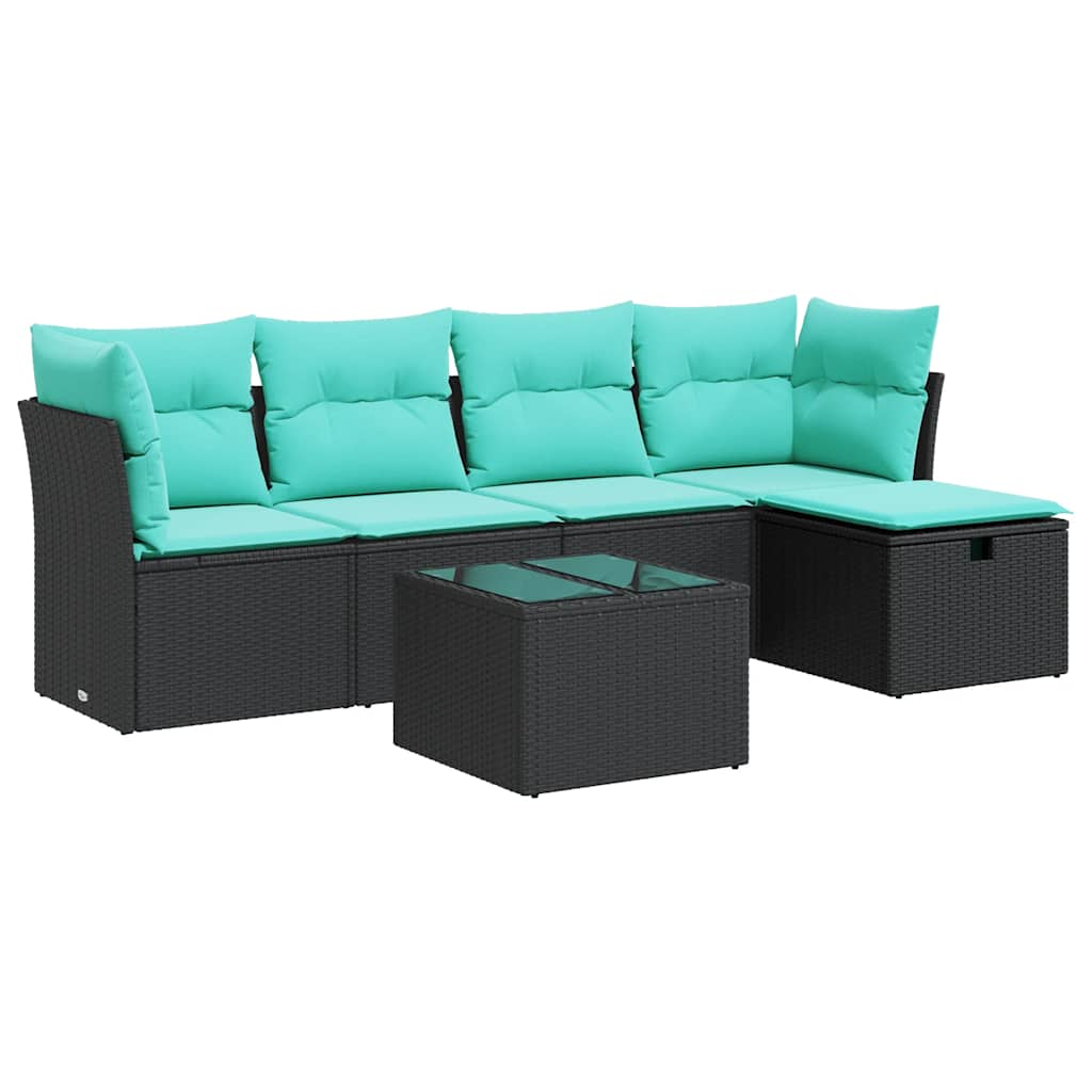 Thumbnail - vidaXL 6-tlg. Garten-Sofagarnitur mit Kissen Schwarz Poly Rattan