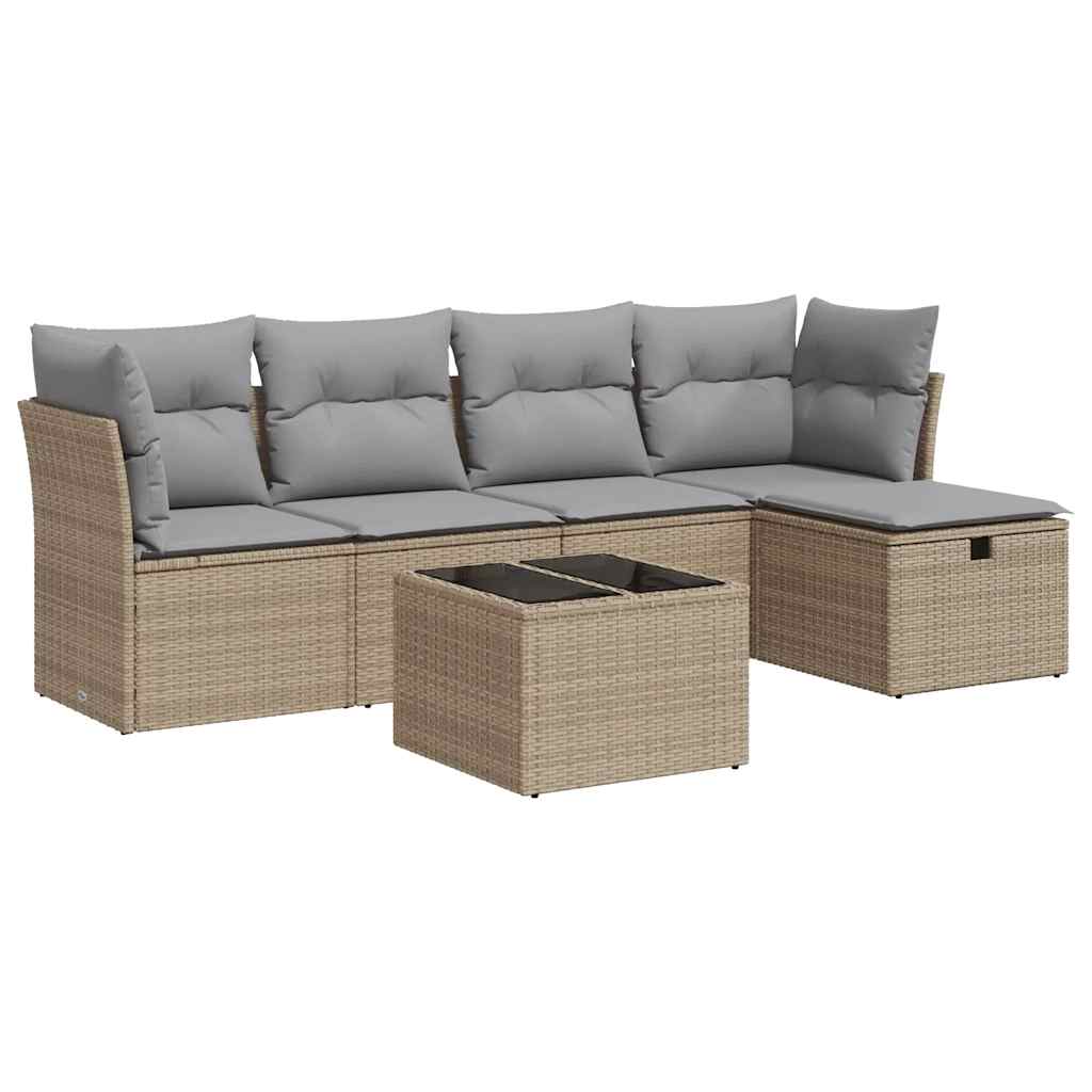 Thumbnail - vidaXL 6-tlg. Garten-Sofagarnitur mit Kissen Beige Poly Rattan