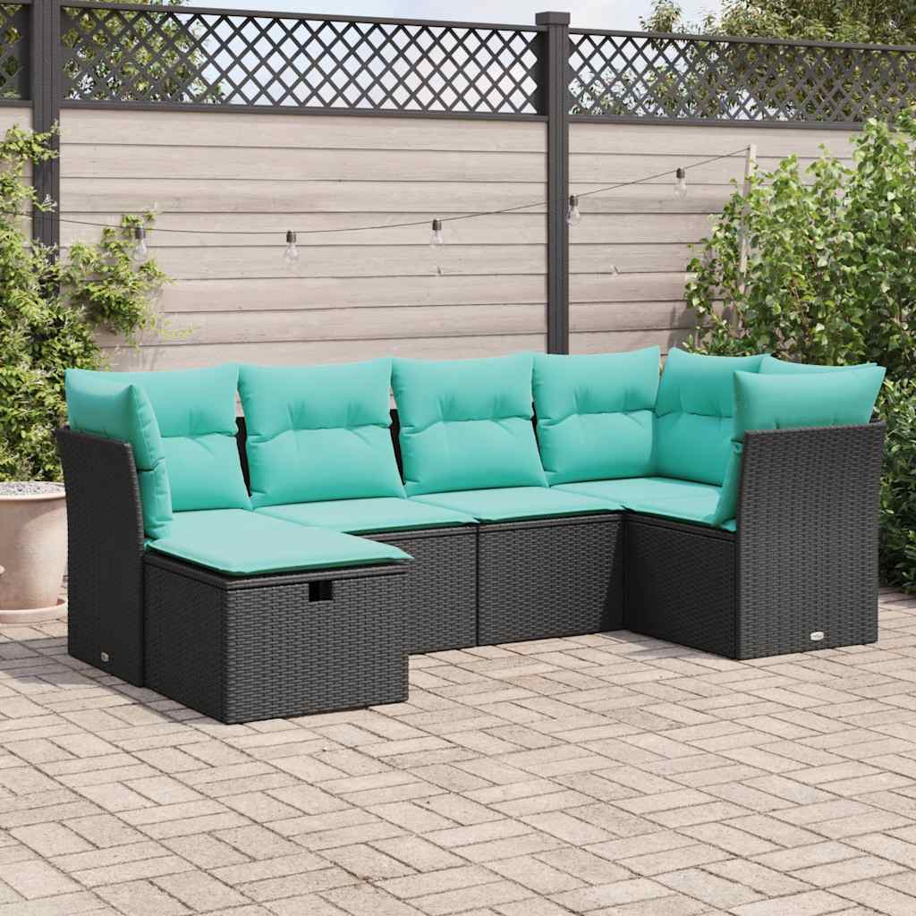 vidaXL Set mobilier de grădină cu perne, 6 piese, negru, poliratan