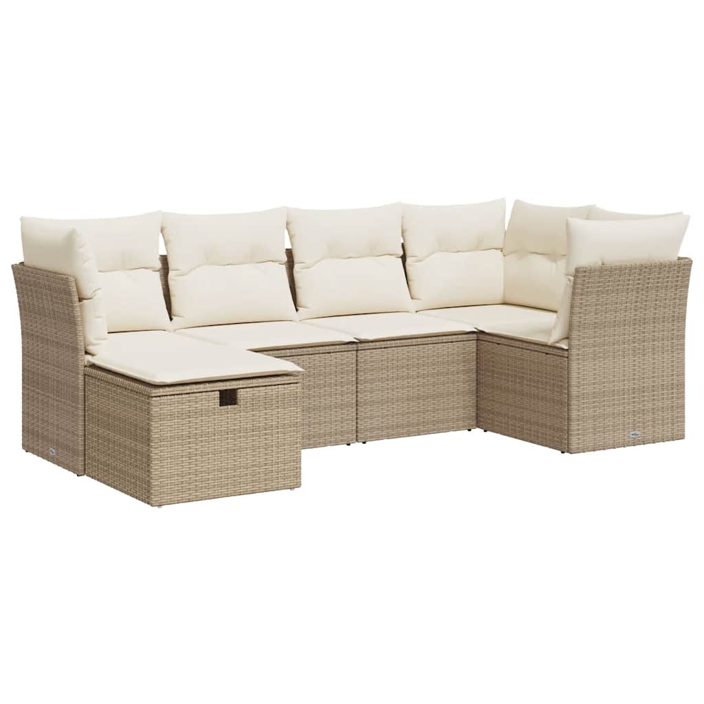 Thumbnail - vidaXL 6-tlg. Garten-Sofagarnitur mit Kissen Beige Poly Rattan