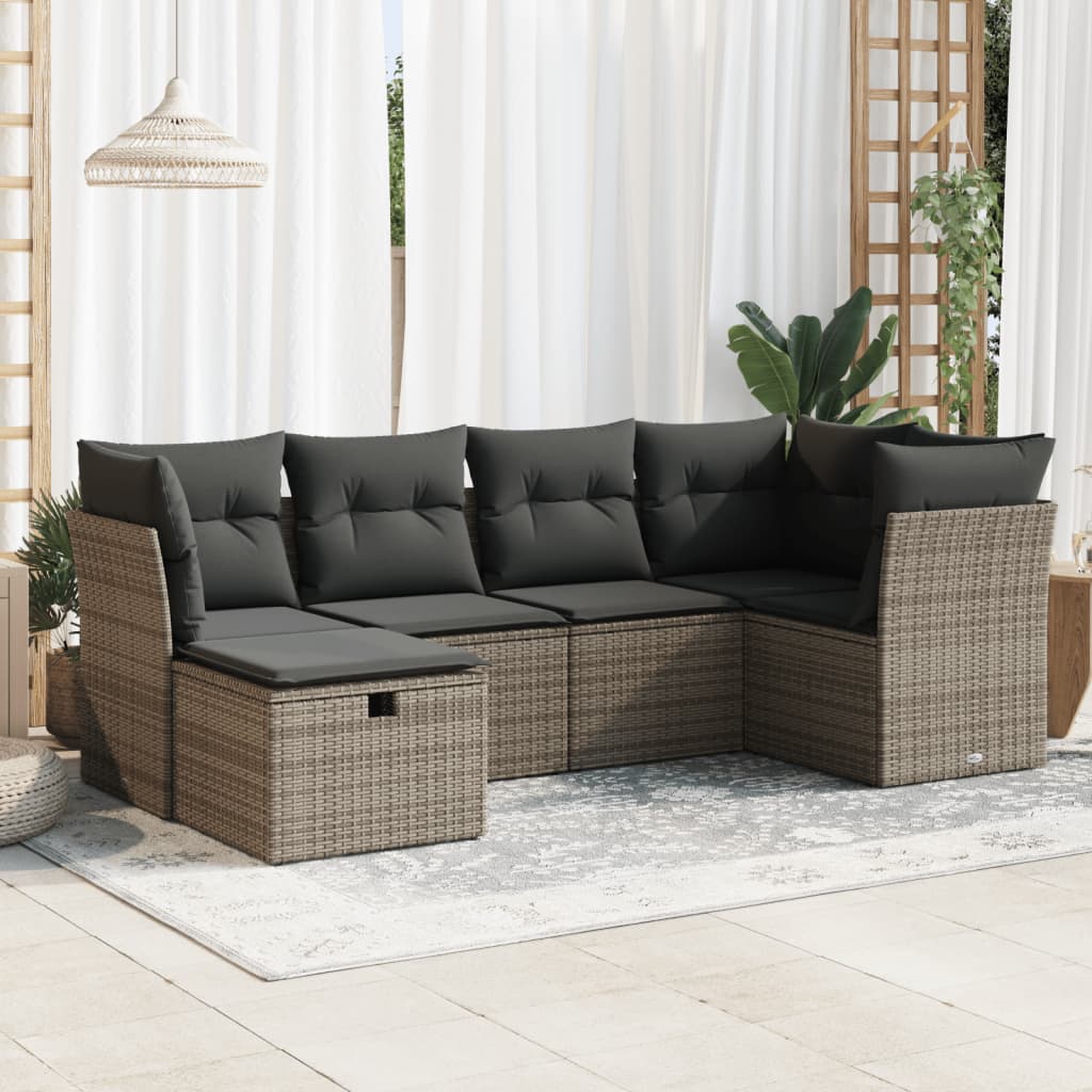 vidaXL 6-tlg. Garten-Sofagarnitur mit Kissen Grau Poly Rattan