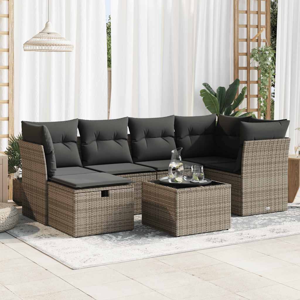 vidaXL 7-tlg. Garten-Sofagarnitur mit Kissen Grau Poly Rattan