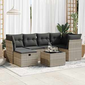 Vrtna sedežna garnitura 7-delna z blazinami siv poli ratan