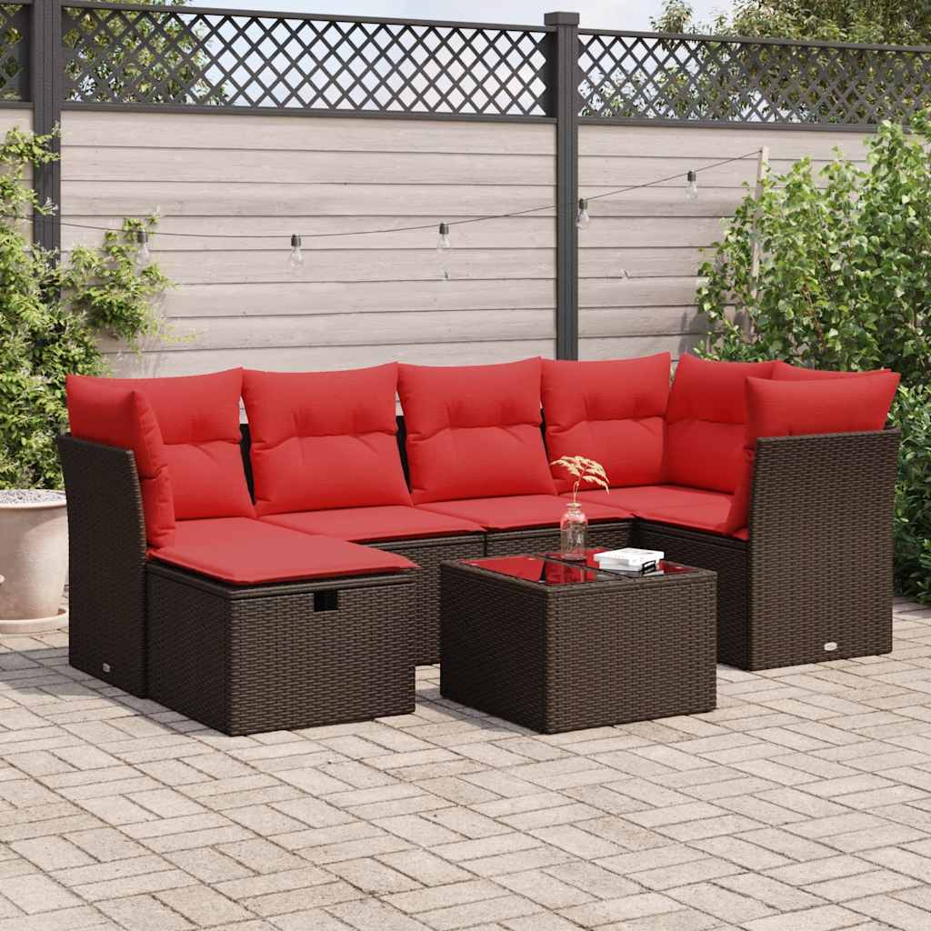 vidaXL Set canapele de grădină cu perne, 7 piese, maro, poliratan