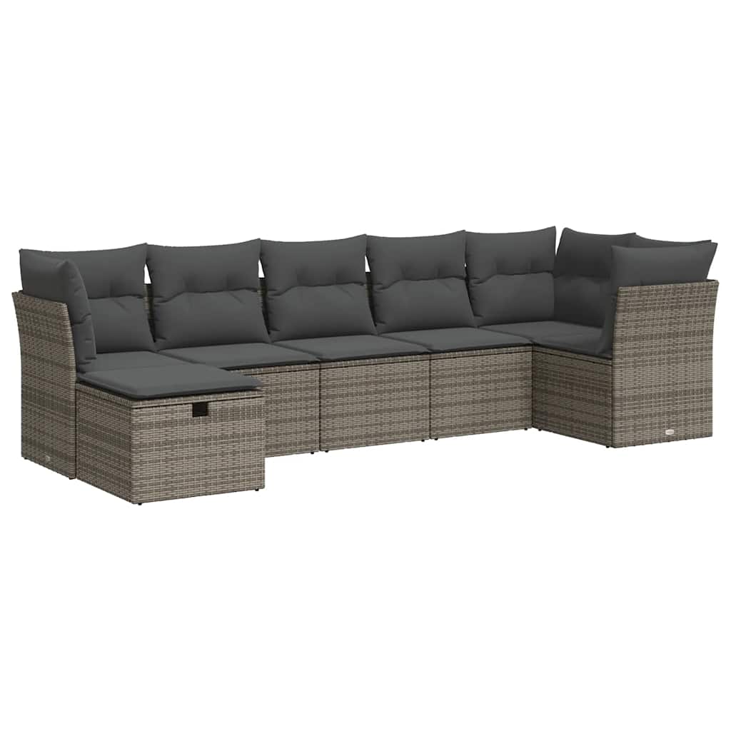 Thumbnail - vidaXL 7-tlg. Garten-Sofagarnitur mit Kissen Grau Poly Rattan