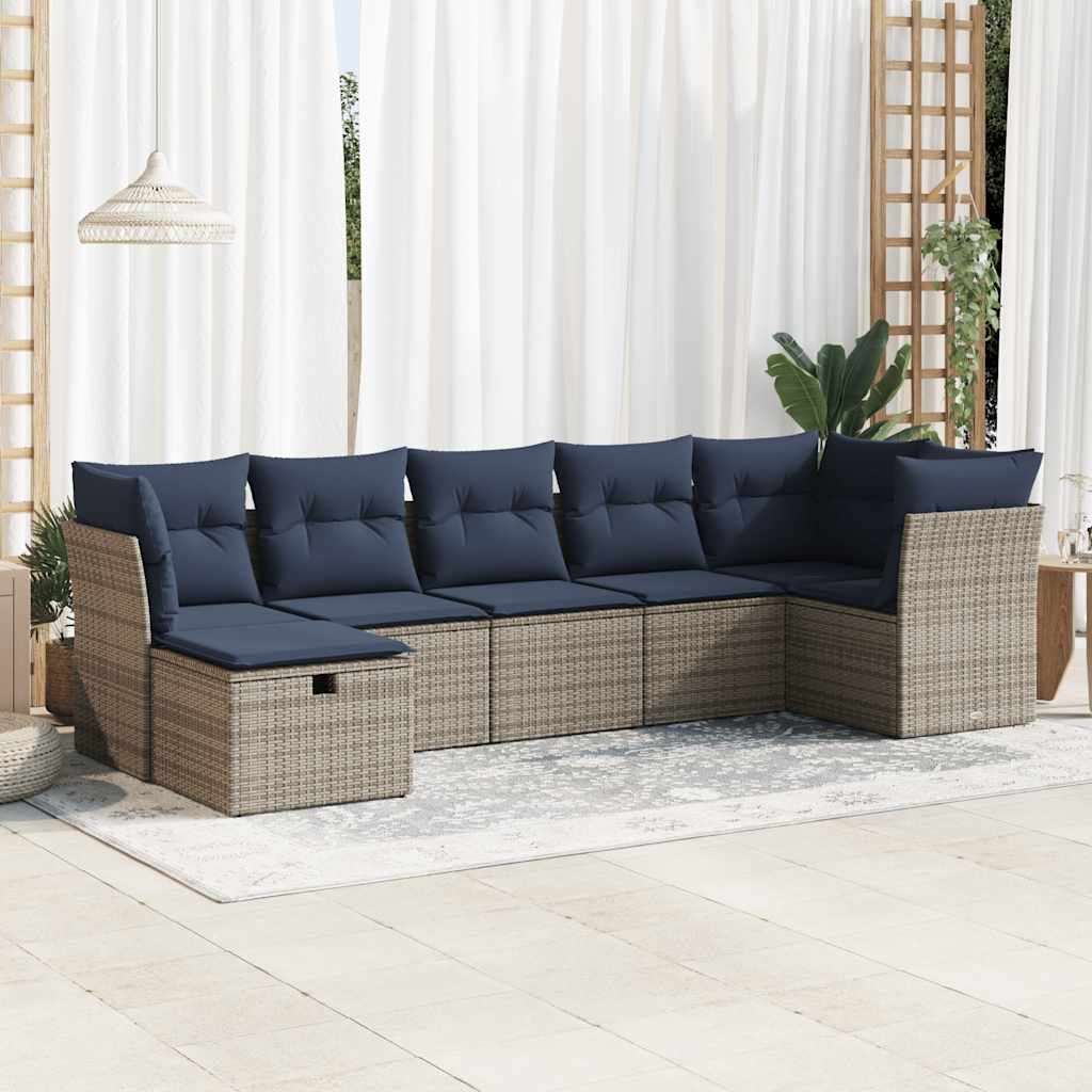 vidaXL Set canapele de grădină, 7 piese, cu perne, gri, poliratan