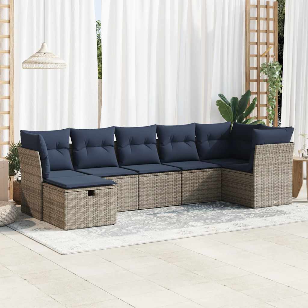 vidaXL Set canapele de grădină, 7 piese, cu perne, gri, poliratan