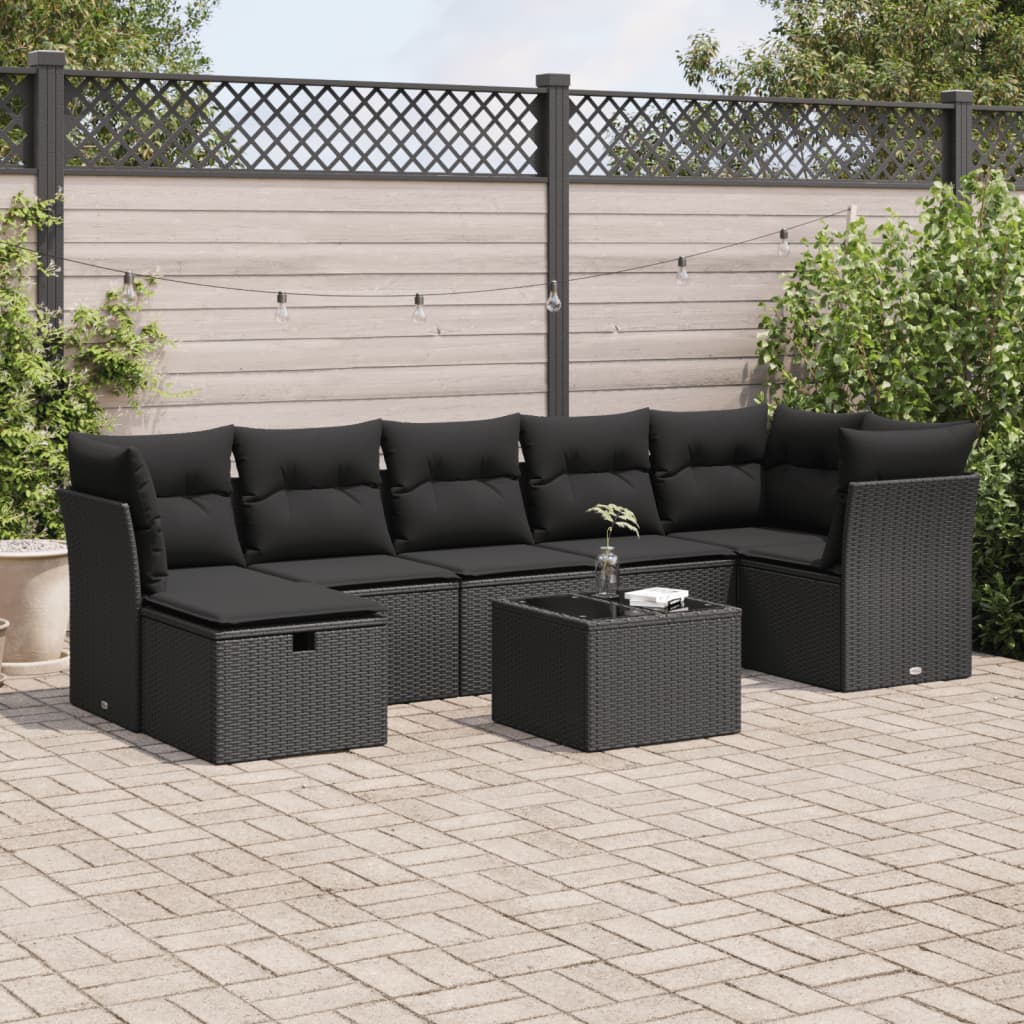 vidaXL 8-tlg. Garten-Sofagarnitur mit Kissen Schwarz Poly Rattan