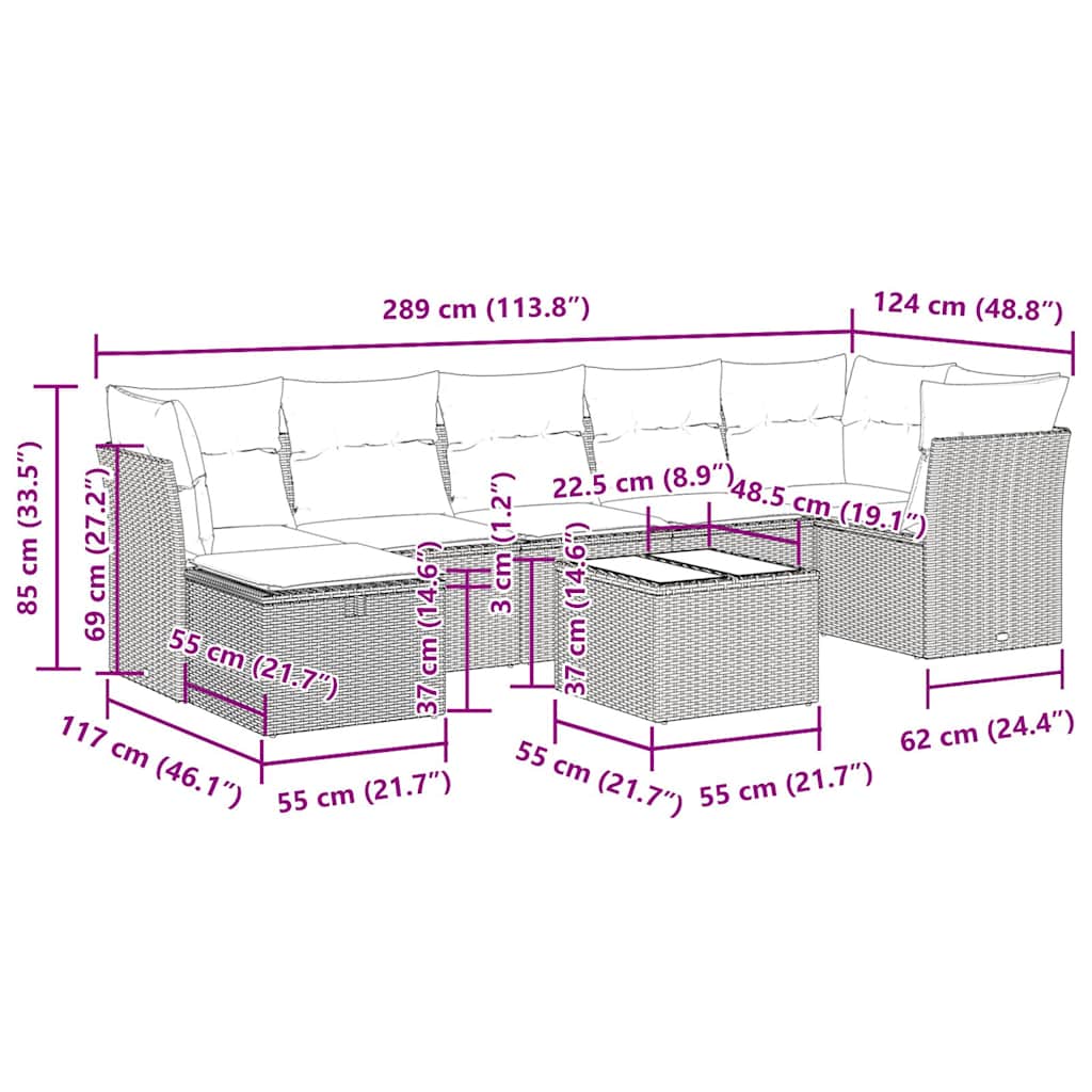 Vrtna sedežna garnitura 8-delna z blazinami črn poli ratan - slika 13