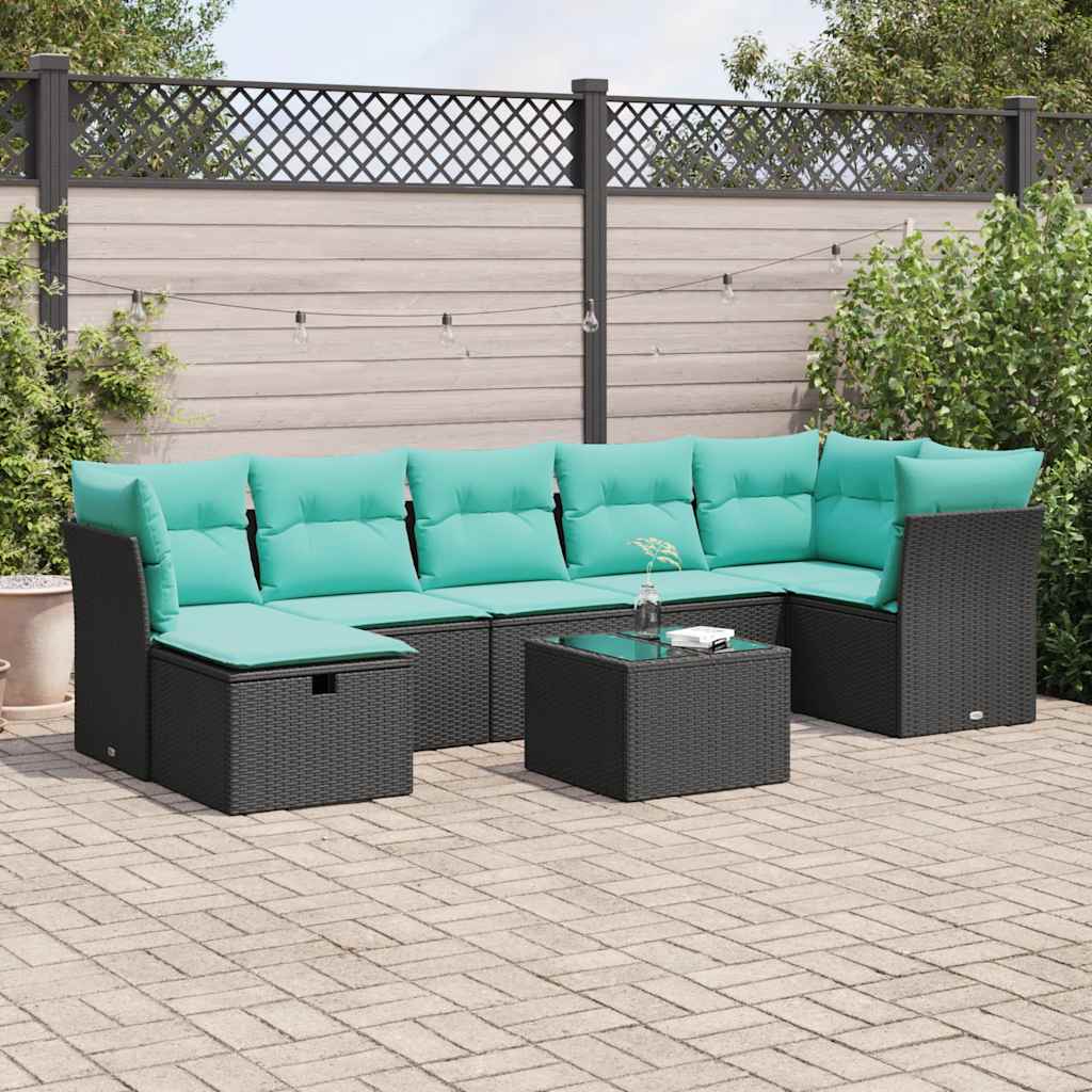 vidaXL 8-tlg. Garten-Sofagarnitur mit Kissen Schwarz Poly Rattan