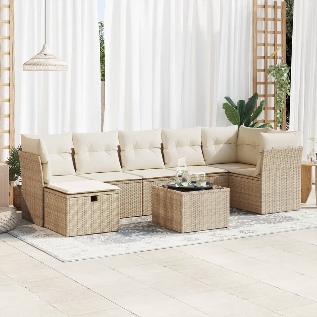 vidaXL 8-tlg. Garten-Sofagarnitur mit Kissen Beige Poly Rattan