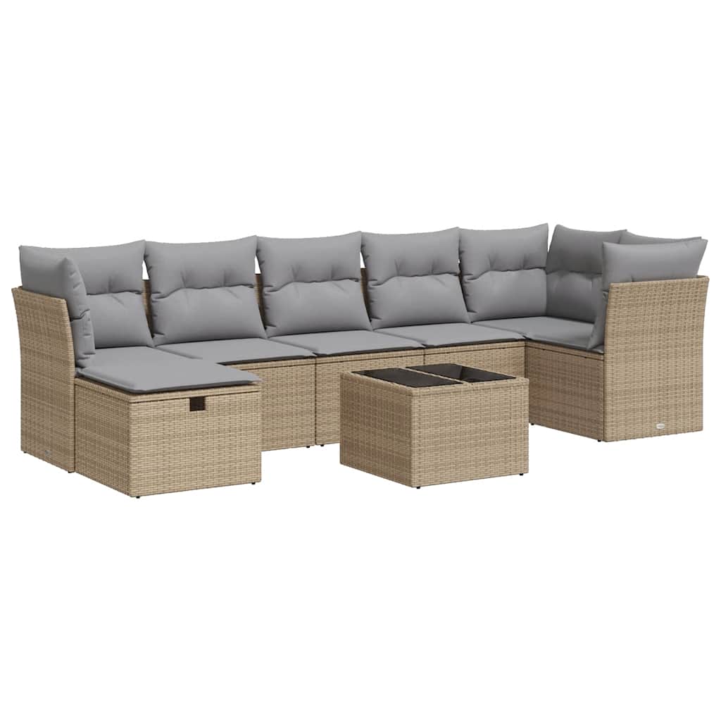 Thumbnail - vidaXL 8-tlg. Garten-Sofagarnitur mit Kissen Beige Poly Rattan