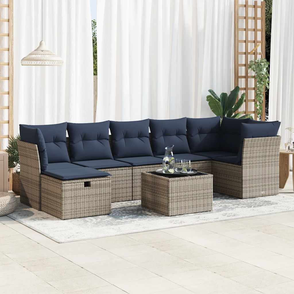 vidaXL Set canapele de grădină cu perne, 8 piese, gri, poliratan