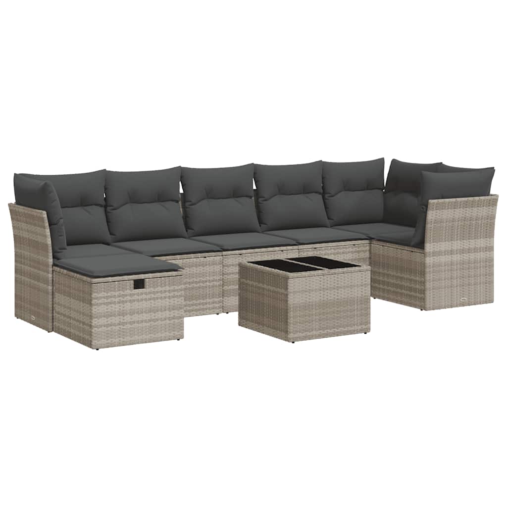 VidaXL 8dílná zahradní sedací souprava a podušky světle šedá polyratan