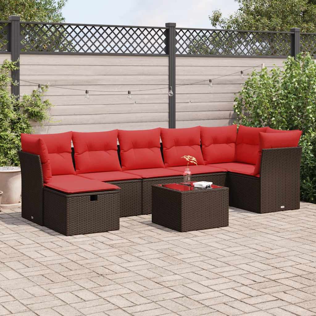 vidaXL 8-tlg. Garten-Sofagarnitur mit Kissen Braun Poly Rattan