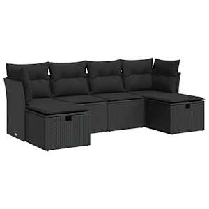 vidaXL 6-osaline aiadiivani komplekt patjadega, must, pol&uuml;rotang