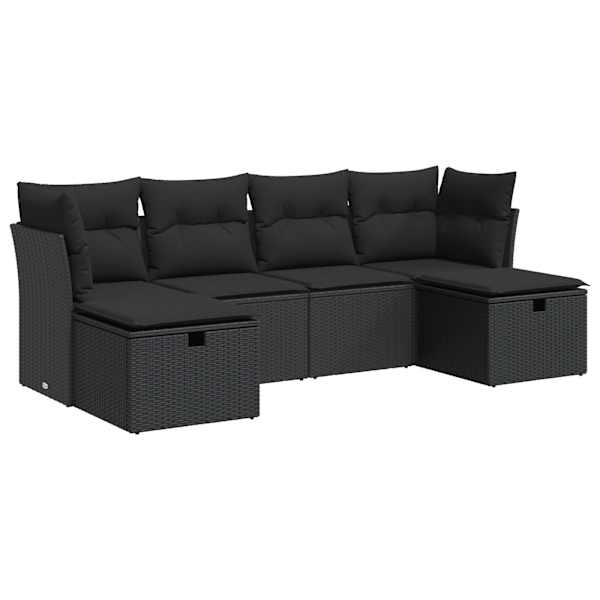 vidaXL 6-osaline aiadiivani komplekt patjadega, must, pol&uuml;rotang