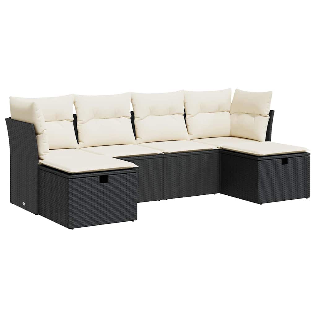 Thumbnail - vidaXL 6-tlg. Garten-Sofagarnitur mit Kissen Schwarz Poly Rattan