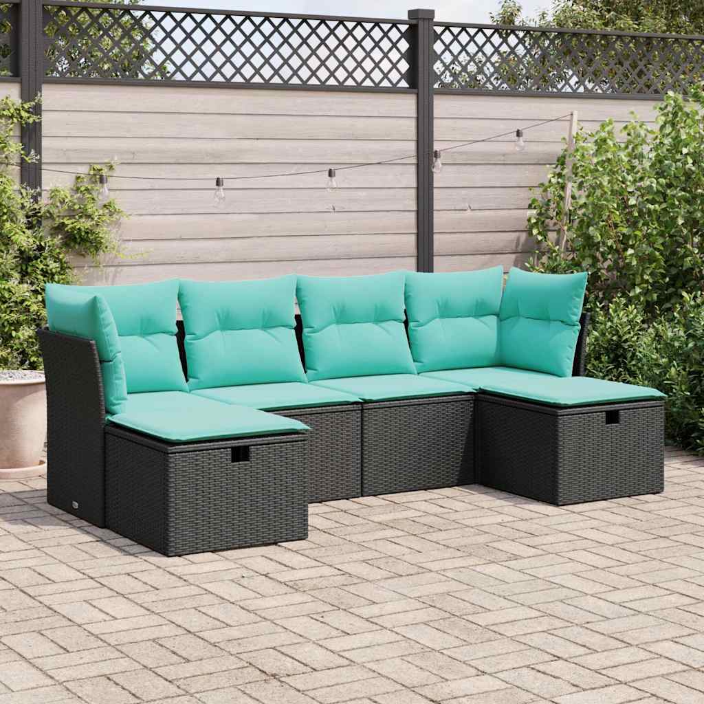 vidaXL Set mobilier de grădină cu perne, 6 piese, negru, poliratan