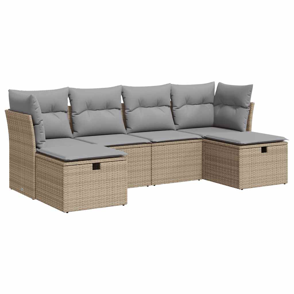 Thumbnail - vidaXL 6-tlg. Garten-Sofagarnitur mit Kissen Beige Poly Rattan