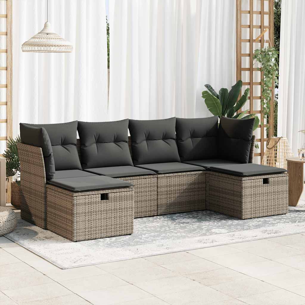 vidaXL 6-tlg. Garten-Sofagarnitur mit Kissen Grau Poly Rattan