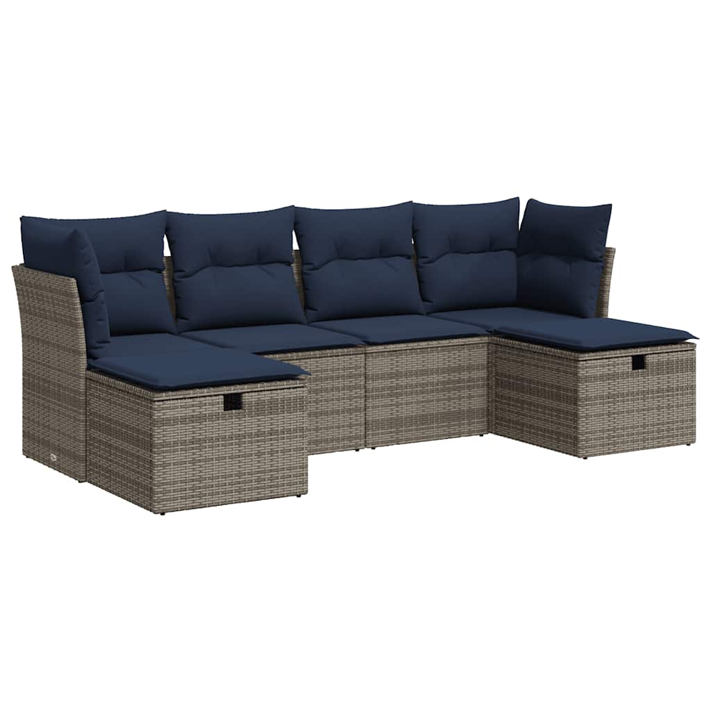 Thumbnail - vidaXL 6-tlg. Garten-Sofagarnitur mit Kissen Grau Poly Rattan