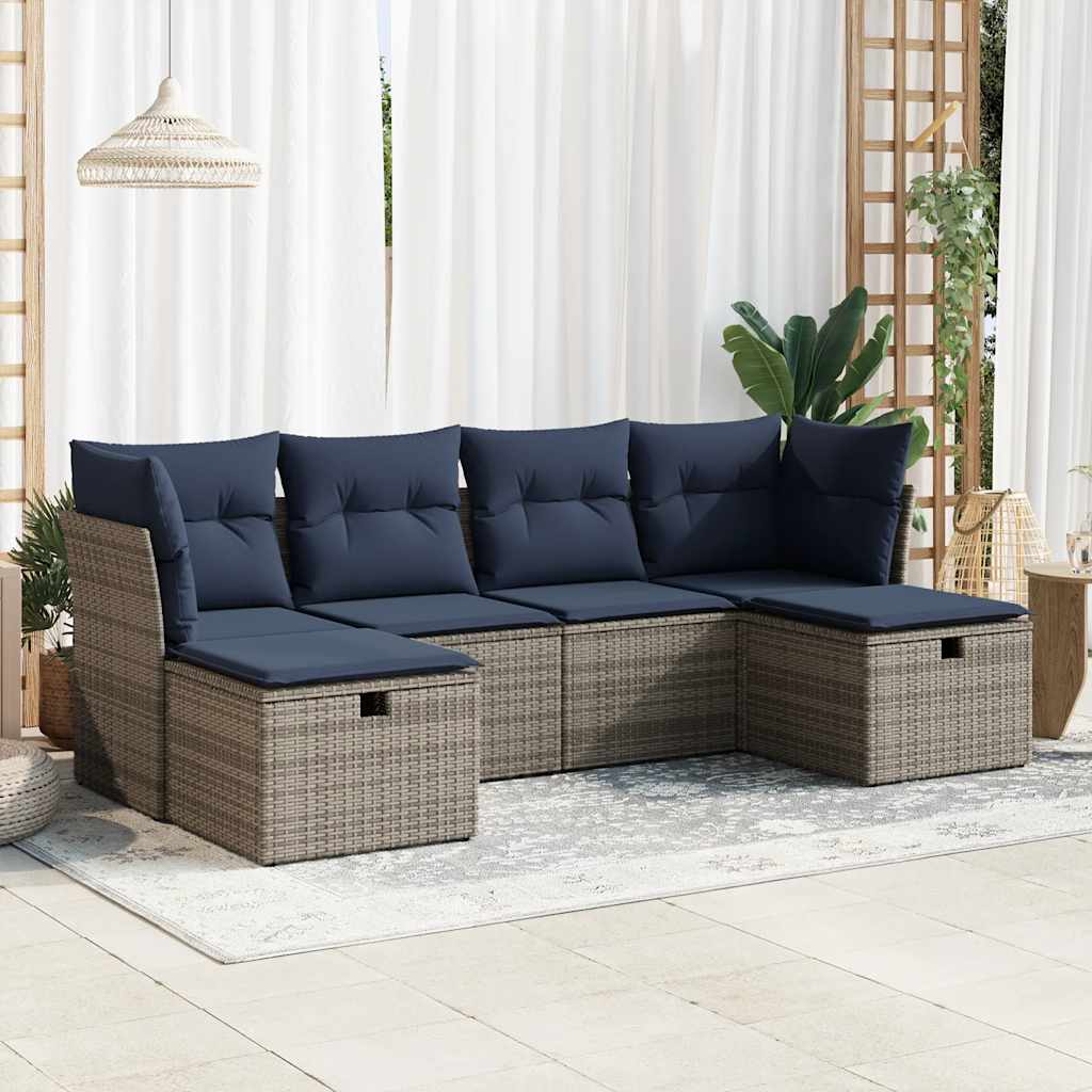 vidaXL 6-tlg. Garten-Sofagarnitur mit Kissen Grau Poly Rattan