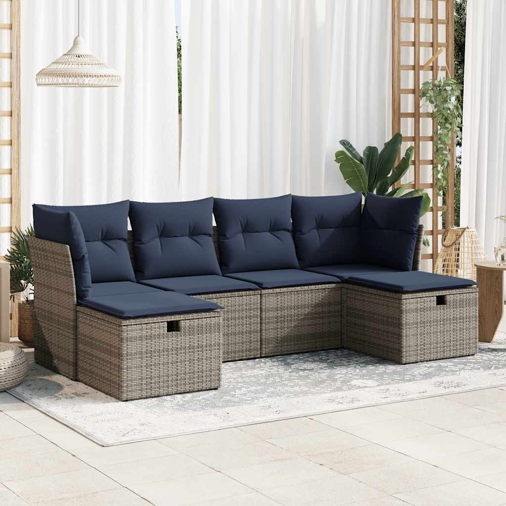 vidaXL 6-tlg. Garten-Sofagarnitur mit Kissen Grau Poly Rattan