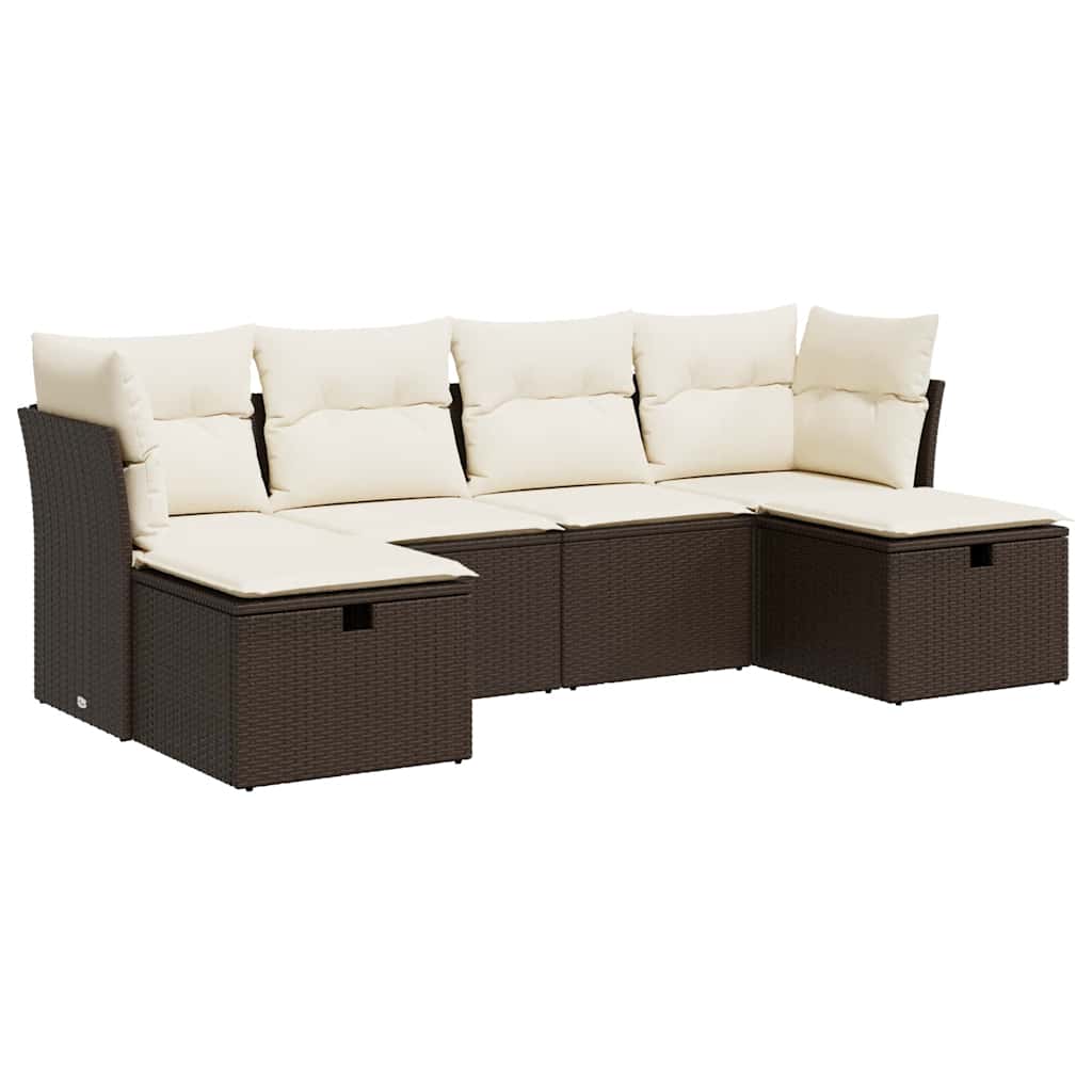 Thumbnail - vidaXL 6-tlg. Garten-Sofagarnitur mit Kissen Braun Poly Rattan